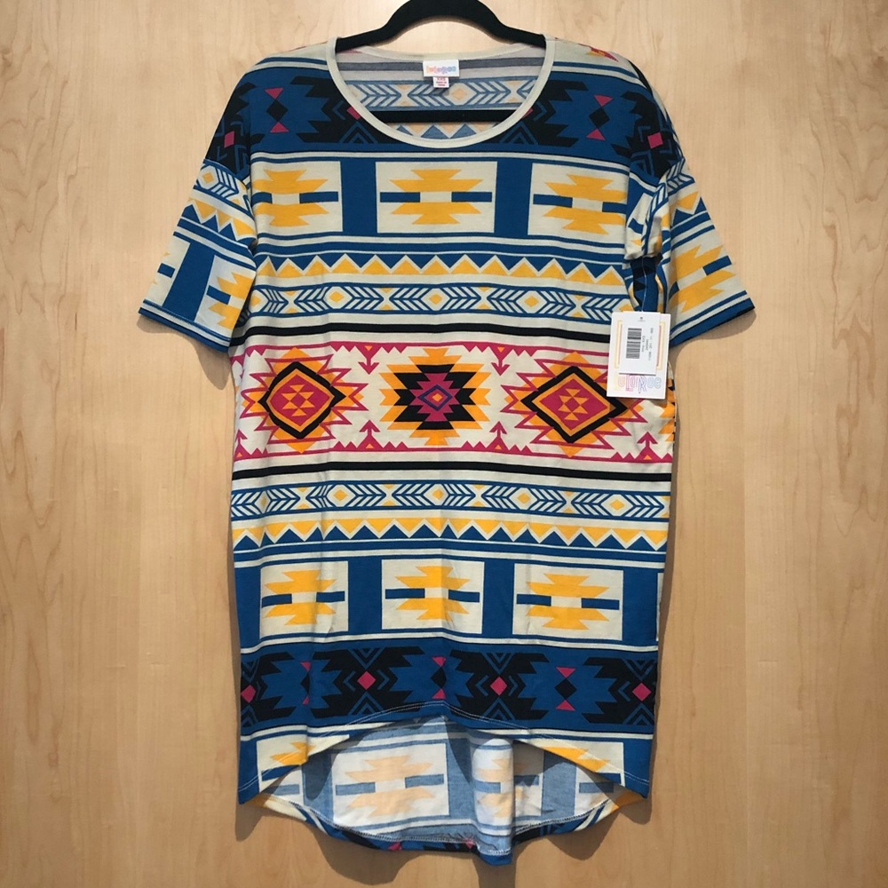 Lularoe Irma XXS Tunic NWT Aztec Print Blue Pink